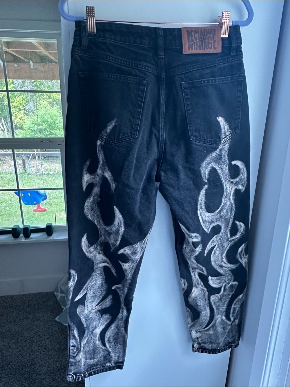 Reclaimed Vintage Black Jeans with White Flame Paint — Straight Leg size 28